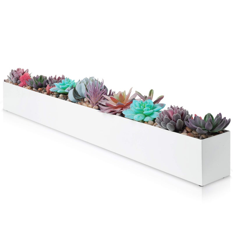 DR&Co صندوق زراعة مستطيل حديث من DR&Co - 32" صندوق معدني مثالي للنباتات العصارية الطويلة، صندوق مستطيل للطاولة أو حافة النافذة، حوض للنافذة الداخلية، أبيض - Image 1